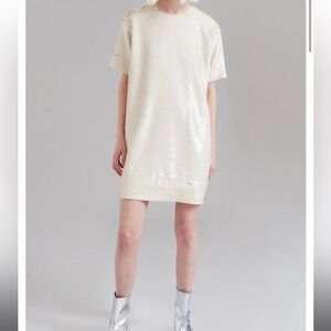 NWT The Frankie Shop Cream Sequin Short Sleeve Riley Mini Dress | S
